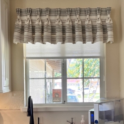 Kitchen Shades with Striped Valance
