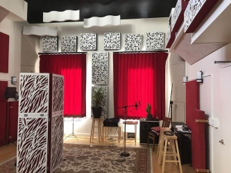 Red Commercial Window Coverings in Northern California Recording Studio (Closed)