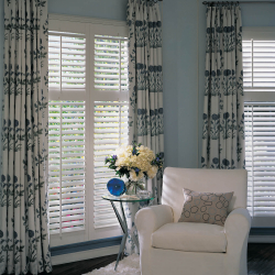 White Shutters with Flower Print Drapes