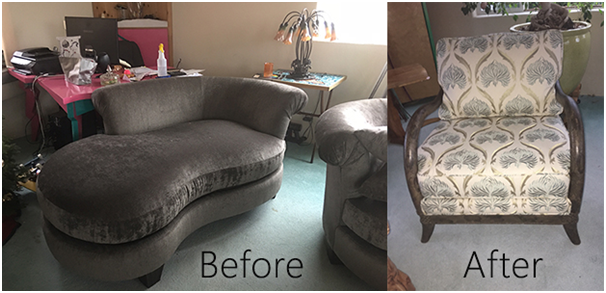 Before and After reupholstering furniture