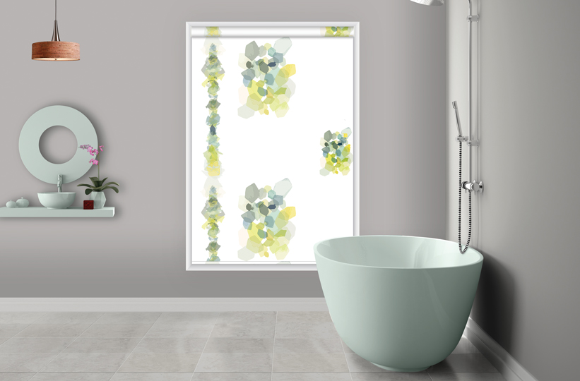 Roller printed blinds yellow blue green design