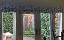 residential home dining room floral pattern ribbed roman shades set